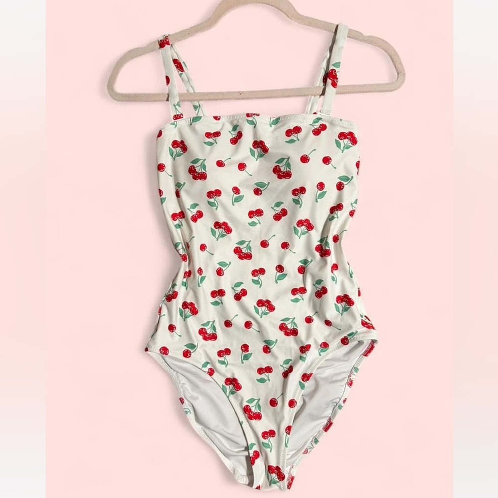 Aerie Cherry Print Swimwear in Red and White Medium